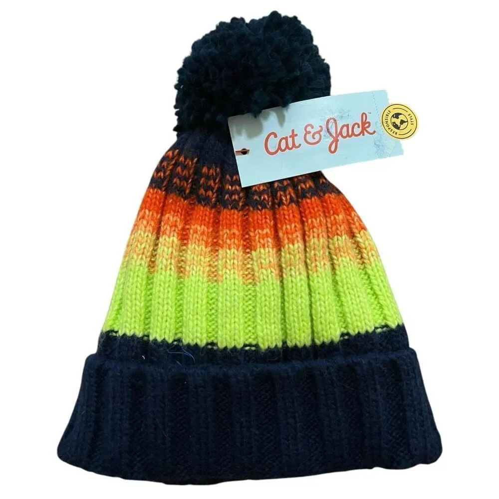 NEW Cat & Jack Baby Ombre Blue Neon Green Orange Beanie 12-24M